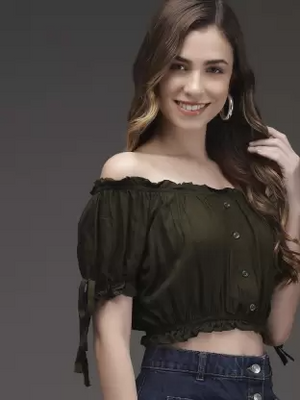 Casual Solid Women Green Top