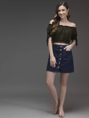 TANDUL  Casual Cold Shoulder Sleeves Solid Women Green Top