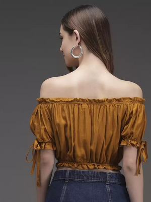 TANDUL  Casual Cold Shoulder Sleeves Solid Women Yellow Top