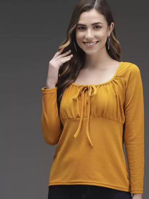 TANDUL  Casual Regular Sleeves Solid Women Yellow Top
