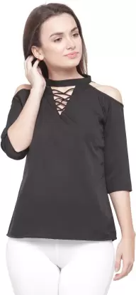 Casual Solid Women Black Top