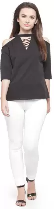 Casual Solid Women Black Top