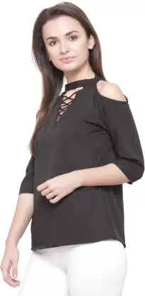 Casual Solid Women Black Top