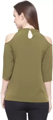Casual Solid Women Dark Green Top