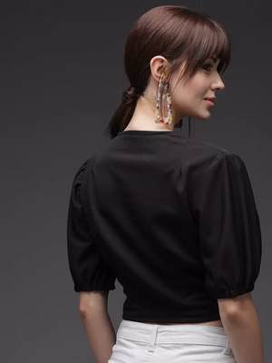 TANDUL  Casual Regular Sleeves Solid Women Black Top