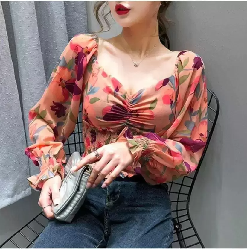TANDUL  Casual Ruffled Sleeves Solid Women Multicolor Top