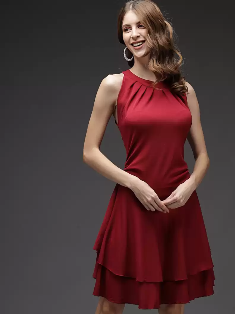 TANDUL  Women Fit and Flare Maroon Dress