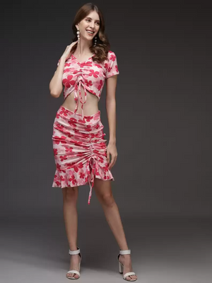TANDUL  Women Two Piece Dress Pink Dress