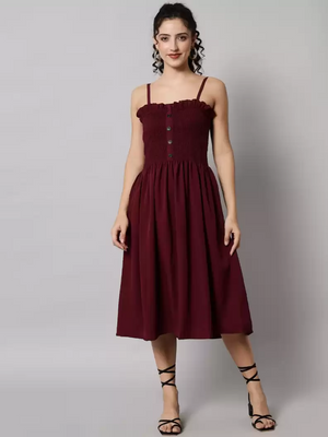 TANDUL  Women Fit and Flare Maroon Dress
