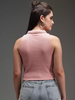 TANDUL  Casual Sleeveless Solid Women Pink Top