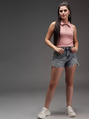 TANDUL  Casual Sleeveless Solid Women Pink Top