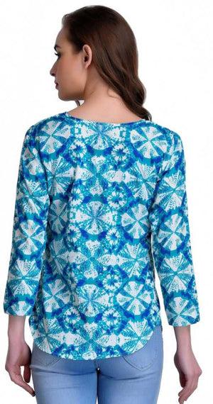 TANDUL  Casual Regular Sleeves Tie & Dye Women White, Blue Top