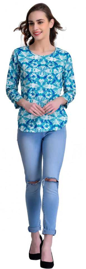 TANDUL  Casual Regular Sleeves Tie & Dye Women White, Blue Top