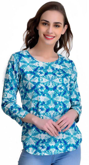 TANDUL  Casual Regular Sleeves Tie & Dye Women White, Blue Top