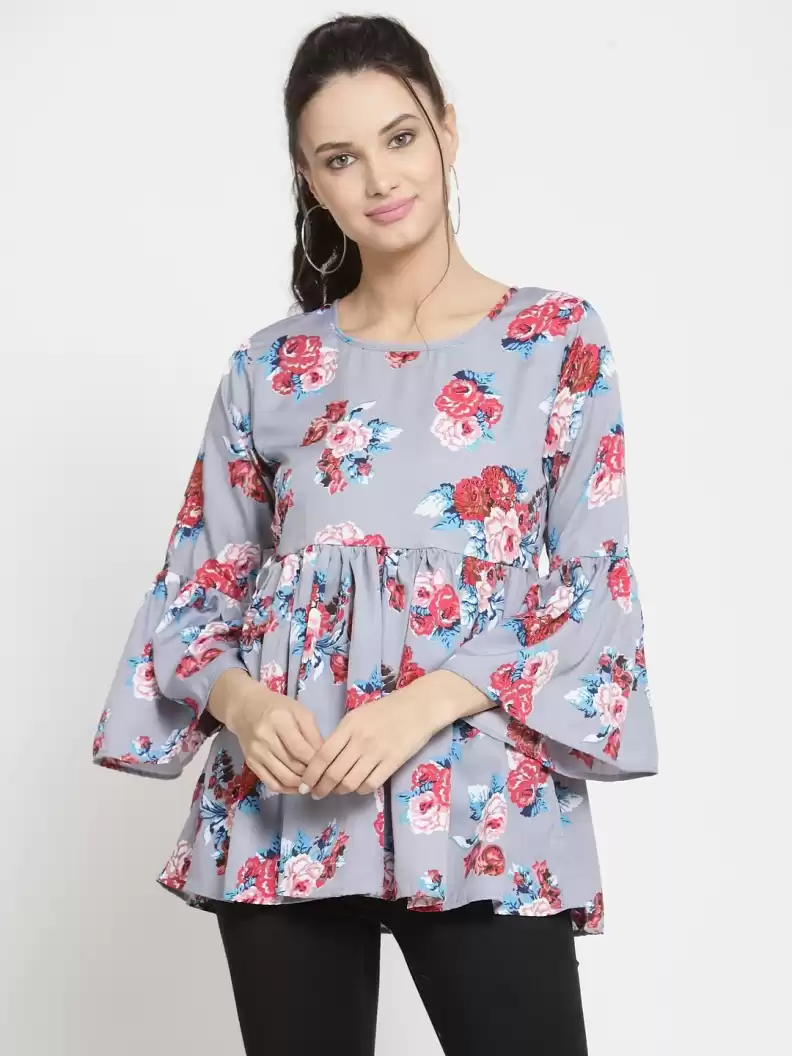 TANDUL  Casual Bell Sleeves Printed Women Multicolor Top