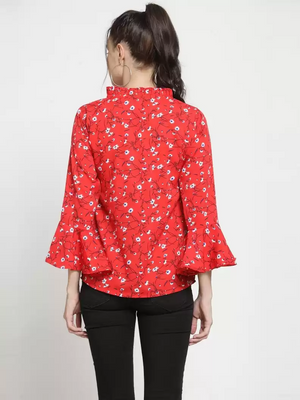 TANDUL  Casual Bell Sleeves Printed Women Red, White Top