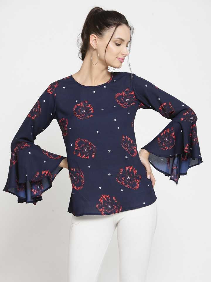 TANDUL  Casual Bell Sleeves Printed Women Dark Blue, Red, White Top