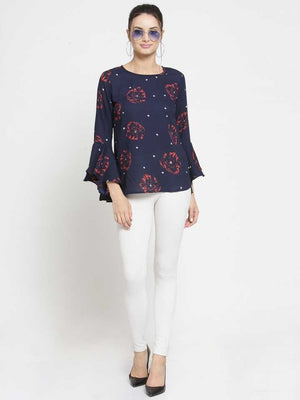 TANDUL  Casual Bell Sleeves Printed Women Dark Blue, Red, White Top