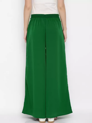 TANDUL  Flared Women Green Poly Crepe Trousers