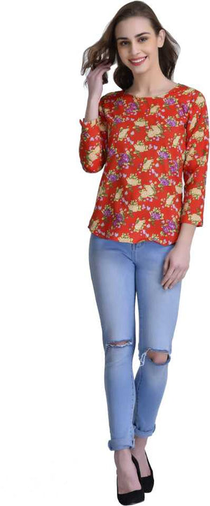 Casual Regular Sleeves Printed Women Multicolor Top