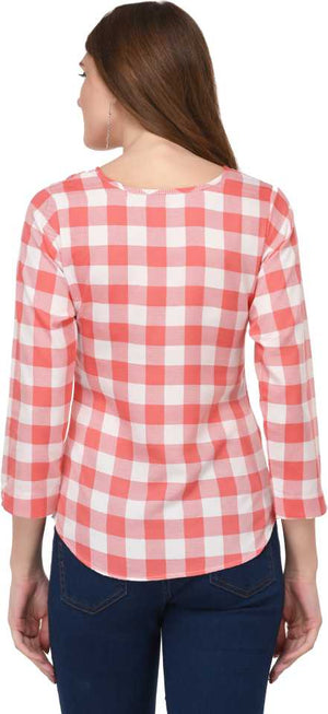Casual Regular Sleeves Checkered Women Multicolor Top