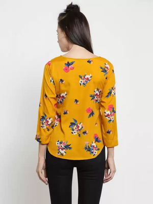TANDUL  Casual Regular Sleeves Floral Print Women Yellow Top