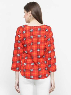 Casual Regular Sleeves Checkered Women Multicolor Top