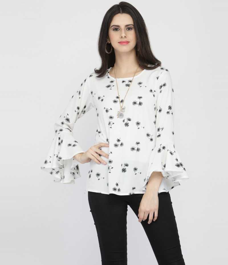 TANDUL Casual Bell Sleeves Printed Women White Top
