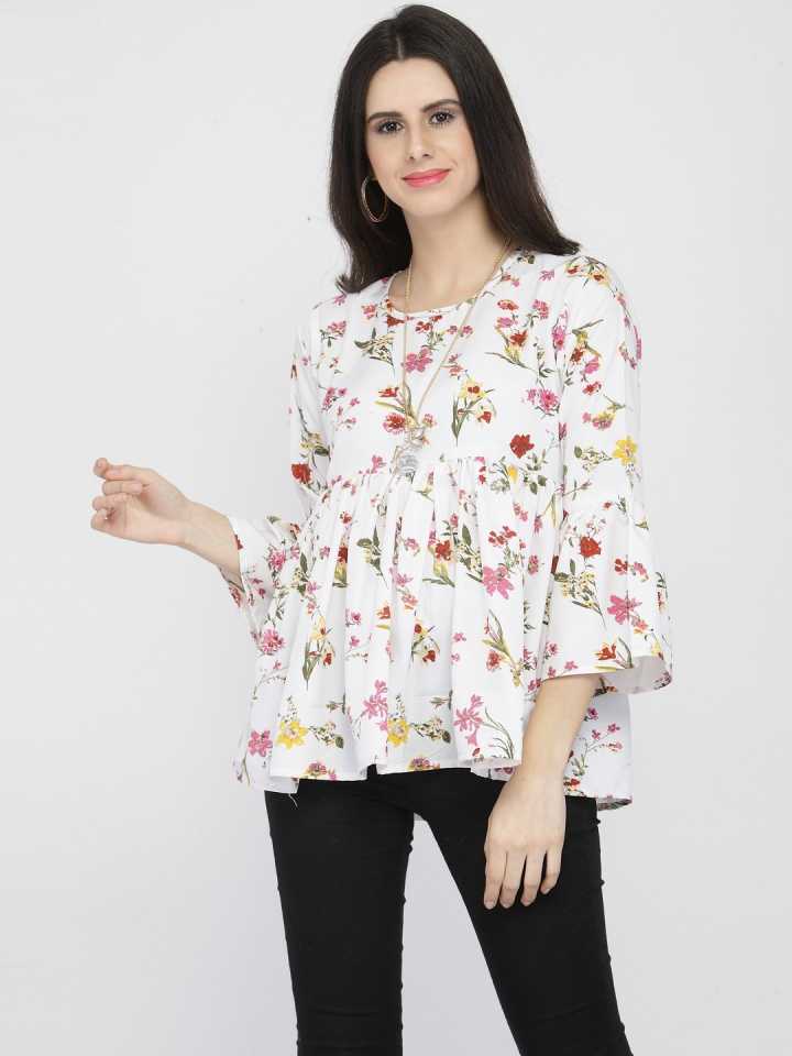 Casual Bell Sleeves Printed Women Multicolor Top