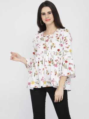 Casual Bell Sleeves Printed Women Multicolor Top