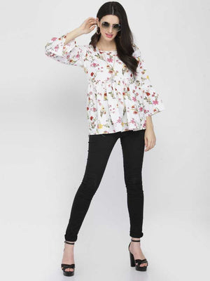 Casual Bell Sleeves Printed Women Multicolor Top