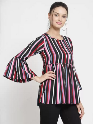 ZARVEY  Casual Bell Sleeves Striped Women Multicolor Top