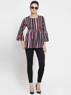 ZARVEY  Casual Bell Sleeves Striped Women Multicolor Top