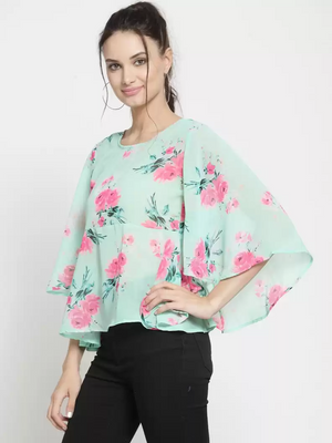ZARVEY  Casual Flared Sleeves Printed Women Multicolor Top