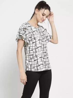ZARVEY  Casual Ruffled Sleeves Printed Women Multicolor Top