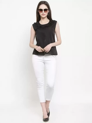 TANDUL  Casual Sleeveless Solid Women Black Top