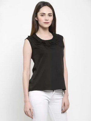 TANDUL  Casual Sleeveless Solid Women Black Top