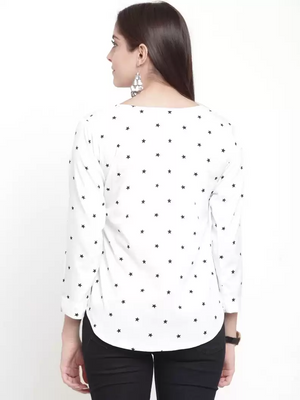 TANDUL  Casual Regular Sleeves Printed Women White Top