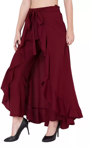 TANDUL  Regular Fit Women Maroon Poly Crepe Trousers