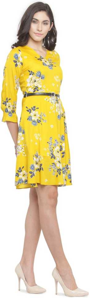 TANDUL  Women Fit and Flare Yellow Dress
