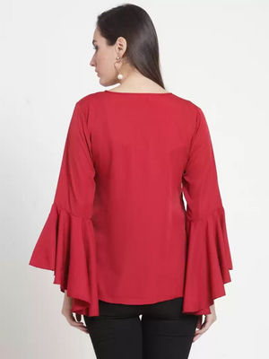 TANDUL  Party Bell Sleeves Solid Women Maroon Top