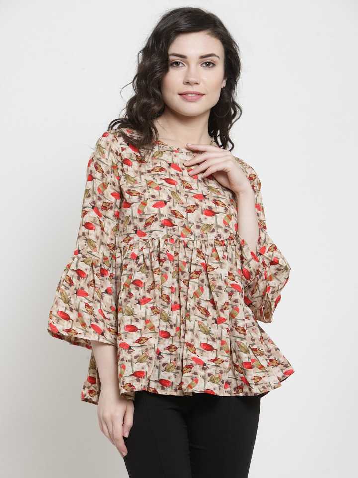 TANDUL  Casual Bell Sleeves Printed Women Multicolor Top