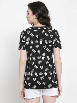 TANDUL  Printed Women Round Neck Black T-Shirt
