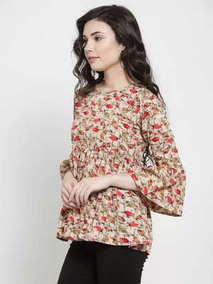 TANDUL  Casual Bell Sleeves Printed Women Red, Beige Top
