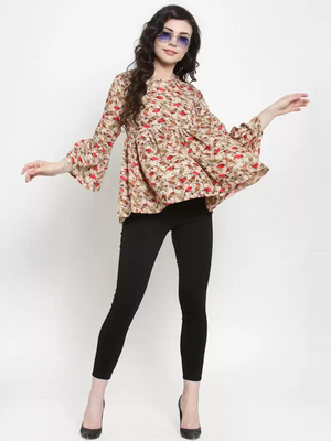 TANDUL  Casual Bell Sleeves Printed Women Red, Beige Top