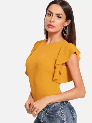 TANDUL  Casual Bell Sleeves Solid Women Yellow Top