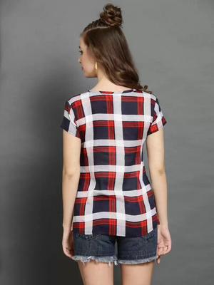 TANDUL  Casual Regular Sleeves Checkered Women Multicolor Top