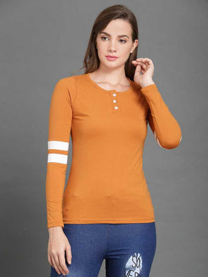 TANDUL  Printed Women Henley Neck Yellow T-Shirt