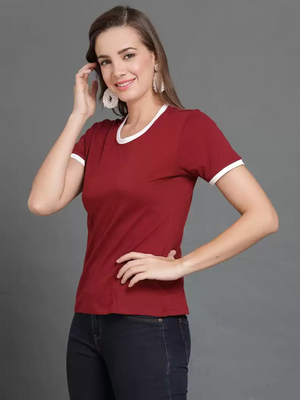 TANDUL  Casual Regular Sleeves Solid Women Maroon Top