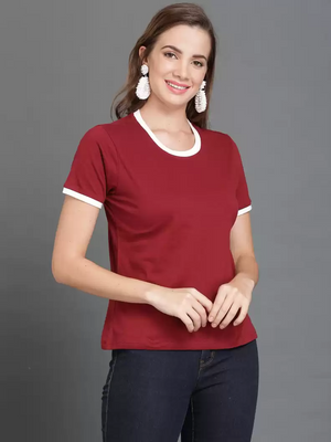 TANDUL  Casual Regular Sleeves Solid Women Maroon Top